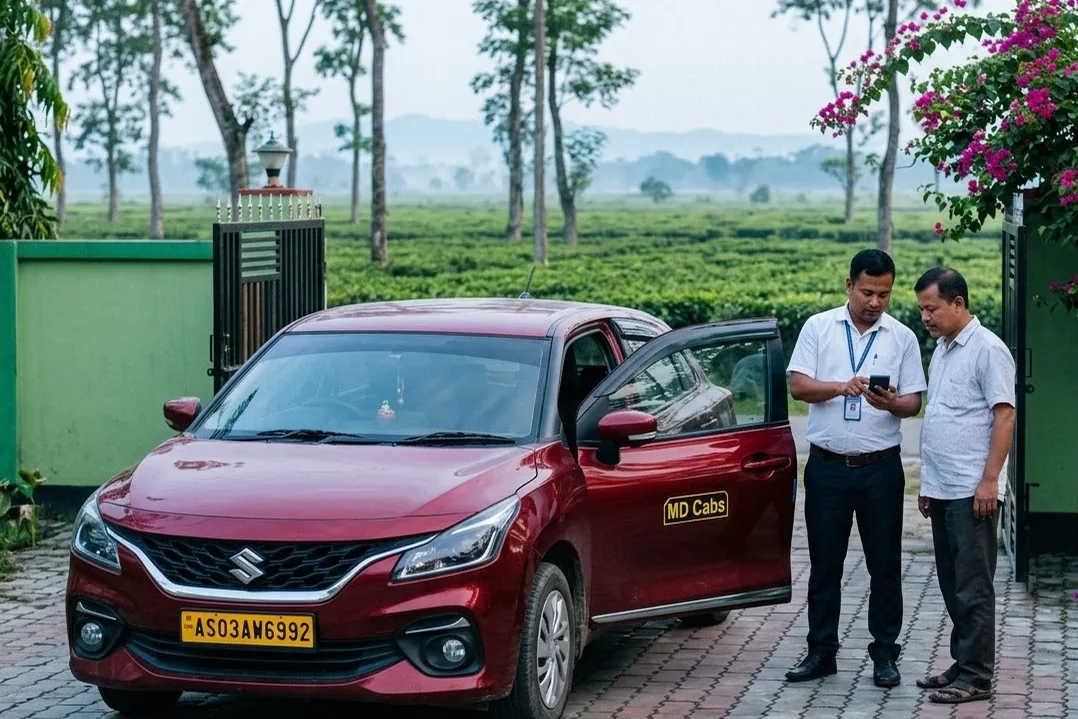 MD Cabs driver confirming the trip fare with a passenger before pickup in Jorhat